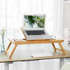 Songmics Songmics Laptop asztal bambusz, szellőzés, tároló fiók, szélesség 89 cm