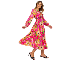 ITALY MODA Női nyomtatott nyakkivágás rakott ruha BIBI rózsaszín DHJ-SK-15163.84_387307 Univerzális