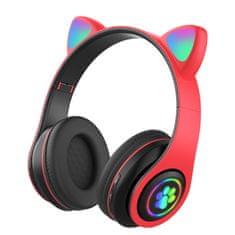 PARFORINTER Vezeték nélküli LED-es fejhallgató Cat Ears, piros
