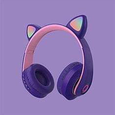 PARFORINTER Vezeték nélküli LED-es fejhallgató Cat Ears, lila