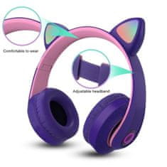 PARFORINTER Vezeték nélküli LED-es fejhallgató Cat Ears, lila
