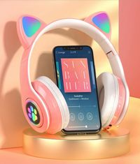 PARFORINTER Vezeték nélküli LED fejhallgató Cat Ears, rózsaszín