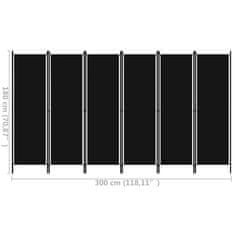 Greatstore fekete 6 paneles paraván 300 x 180 cm
