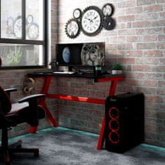 Greatstore fekete-piros Y-lábú LED-es gamer asztal 110 x 60 x 75 cm