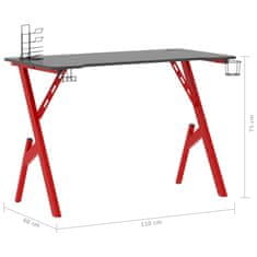 Greatstore fekete-piros Y-lábú gamer asztal 110 x 60 x 75 cm