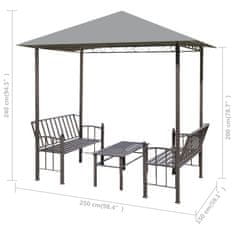 Greatstore antracitszürke kerti pavilon asztallal és padokkal 2,5x1,5x2,4m