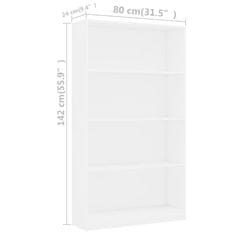 shumee 4-szintes fehér forgácslap könyvszekrény 80 x 24 x 142 cm