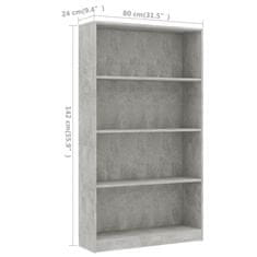 shumee 4-szintes betonszürke forgácslap könyvszekrény 80 x 24 x 142 cm