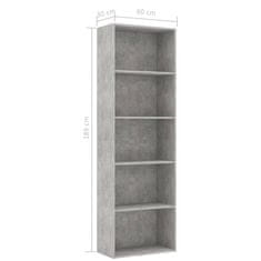 shumee 5-szintes betonszürke forgácslap könyvszekrény 60 x 30 x 189 cm