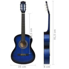 Vidaxl 8 darabos kék klasszikus gitár gyerek kezdőszett 3/4 36" 70117