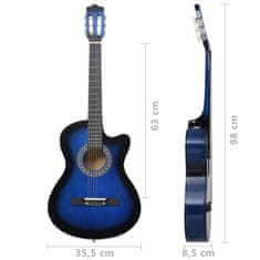 shumee kék 6 húros kivágott testű akusztikus western gitár 38" 