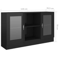 Greatstore magasfényű fekete forgácslap vitrinszekrény 120 x 30,5 x 70 cm