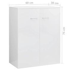 shumee magasfényű fehér forgácslap tálalószekrény 60 x 30 x 75 cm