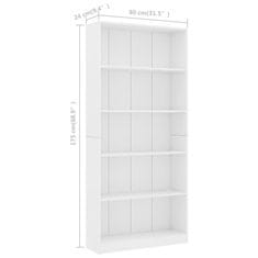 shumee 5-szintes fehér forgácslap könyvszekrény 80 x 24 x 175 cm