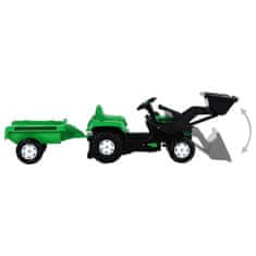 Greatstore zöld és fekete pedálos gyerektraktor pótkocsival és rakodóval