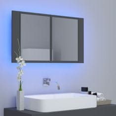 Greatstore szürke LED-es fürdőszobai tükrös szekrény 80 x 12 x 45 cm