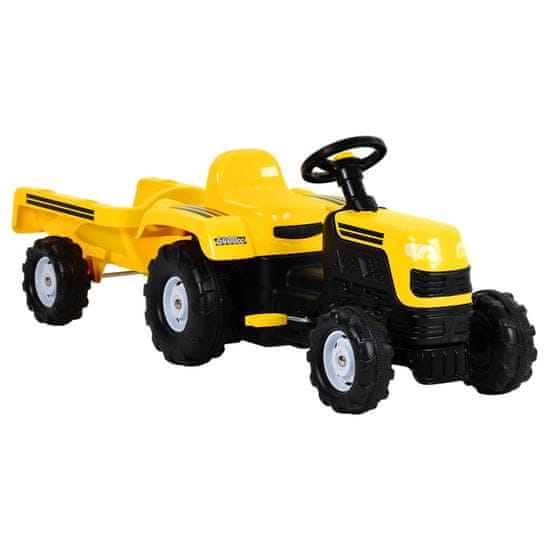 Greatstore sárga pedálos gyermektraktor pótkocsival