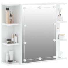 shumee magasfényű fehér tükrös szekrény LED-ekkel 70 x 16,5 x 60 cm