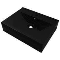 shumee Négyszögletes fekete luxus kerámia mosdókagyló lyukkal csaphoz 60x46cm
