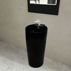 Greatstore Kerek álló kerámia fürdőszoba mosdókagyló csaptelep/túlfolyó lyukkal fekete