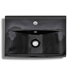 Greatstore Fekete négyszögű kerámia mosdókagyló csapteleppel/túlfolyó nyílással