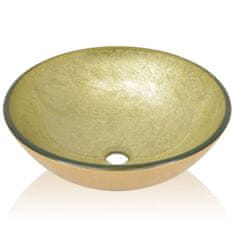 Greatstore 42 cm-es edzett üveg mosdókagyló aranyszínű