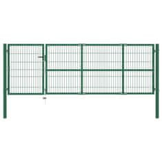 shumee zöld acél kerti kerítéskapu póznákkal 350 x 100 cm