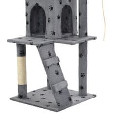 Greatstore szürke, mancsmintás macskabútor szizál kaparófákkal 120 cm