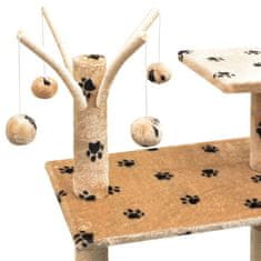 Greatstore bézs macskabútor mancsnyomokkal és szizál kaparófákkal 125 cm
