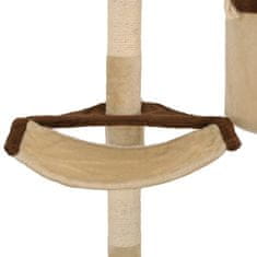 Greatstore bézs/barna fali macskabútor szizál kaparófákkal 194 cm