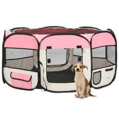 shumee rózsaszínű összecsukható kutyakennel hordtáskával 145x145x61 cm