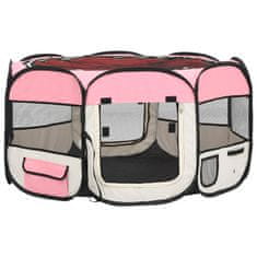 shumee rózsaszínű összecsukható kutyakennel hordtáskával 125x125x61 cm