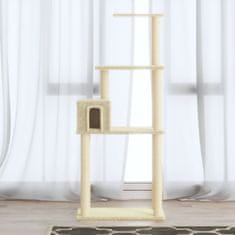Greatstore krémszínű macskabútor szizál kaparófákkal 147 cm