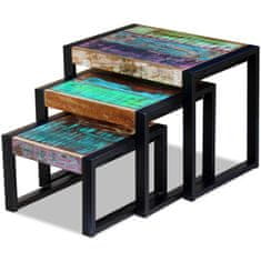 shumee 3 darab egymásba rakható tömör újrahasznosított fa asztal