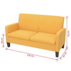 Greatstore 2 személyes sárga kanapé 135 x 65 x 76 cm