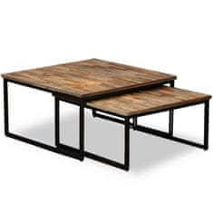 Greatstore 2 db egymásba tolható tömör újrahasznosított tíkfa asztal
