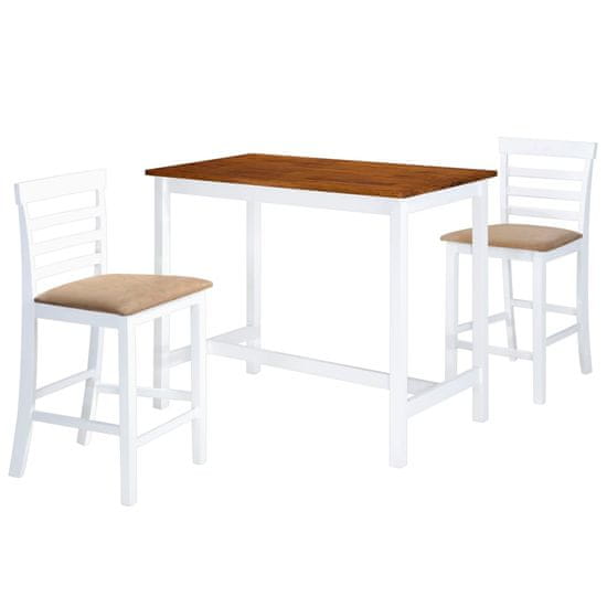 Greatstore 3-részes barna-fehér tömör fa bárasztal és szék garnitúra