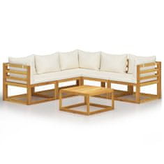 shumee 3057643 6 Piece Garden Lounge Set with Cushion Cream Solid Acacia Wood (311853+311857+311859)