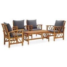 shumee 3057994 5 Piece Garden Lounge Set with Cushions Solid Acacia Wood (310265+2x310268)