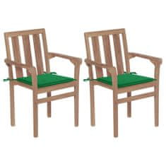 shumee 2 db tömör tíkfa kerti szék zöld párnákkal