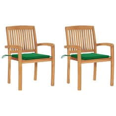 shumee 2 db tömör tíkfa kerti szék zöld párnákkal
