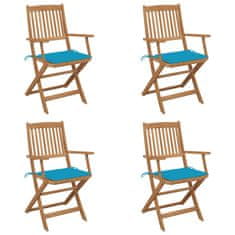 Greatstore 4 db összecsukható tömör akácfa kerti szék párnákkal