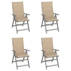 shumee 4 db dönthető tömör akácfa kerti szék párnával