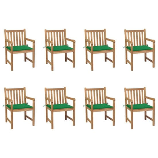 shumee 8 db tömör tíkfa kerti szék zöld párnával