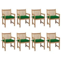 shumee 8 db tömör tíkfa kerti szék zöld párnával