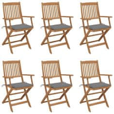 Greatstore 6 db összecsukható tömör akácfa kerti szék párnákkal