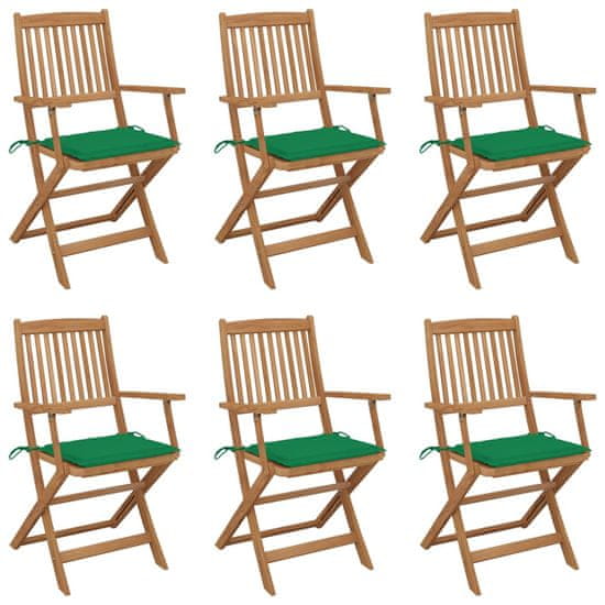 shumee 6 db összecsukható tömör akácfa kerti szék párnákkal
