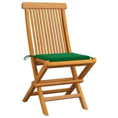 shumee 6 db tömör tíkfa kerti szék zöld párnával