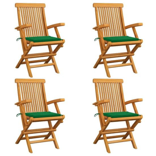 shumee 4 db tömör tíkfa kerti szék zöld párnával