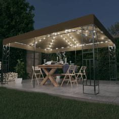 shumee tópszínű dupla tetős pavilon LED fényfüzérrel 3 x 4 m